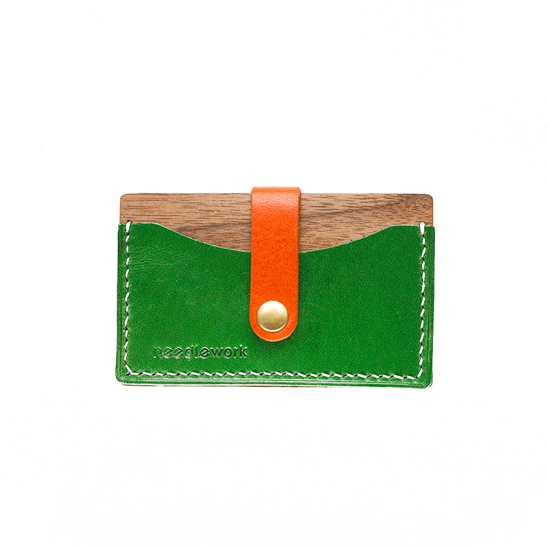 NEEDLEWORK Personalized Handmade Leather & Wood Series Card Holder