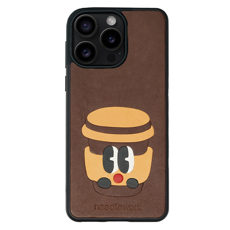 NEEDLEWORK Coffee themed Leather phone case for iPhone 14-16