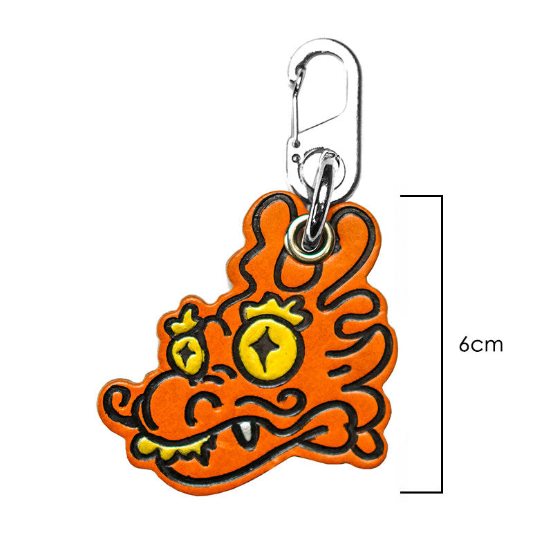 Needlework Hand-Painted Leather Lucky Dragon Character Keychain | Cowhide Bag Charm