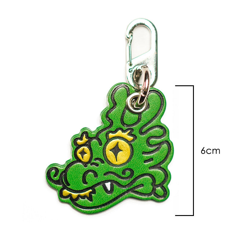 Needlework Hand-Painted Leather Lucky Dragon Character Keychain | Cowhide Bag Charm