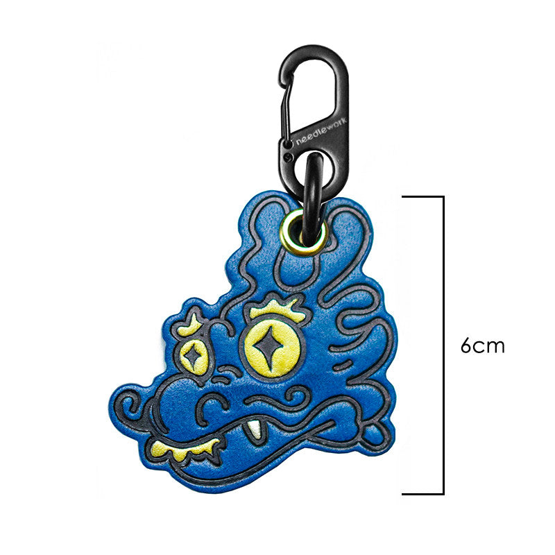 Needlework Hand-Painted Leather Lucky Dragon Character Keychain | Cowhide Bag Charm