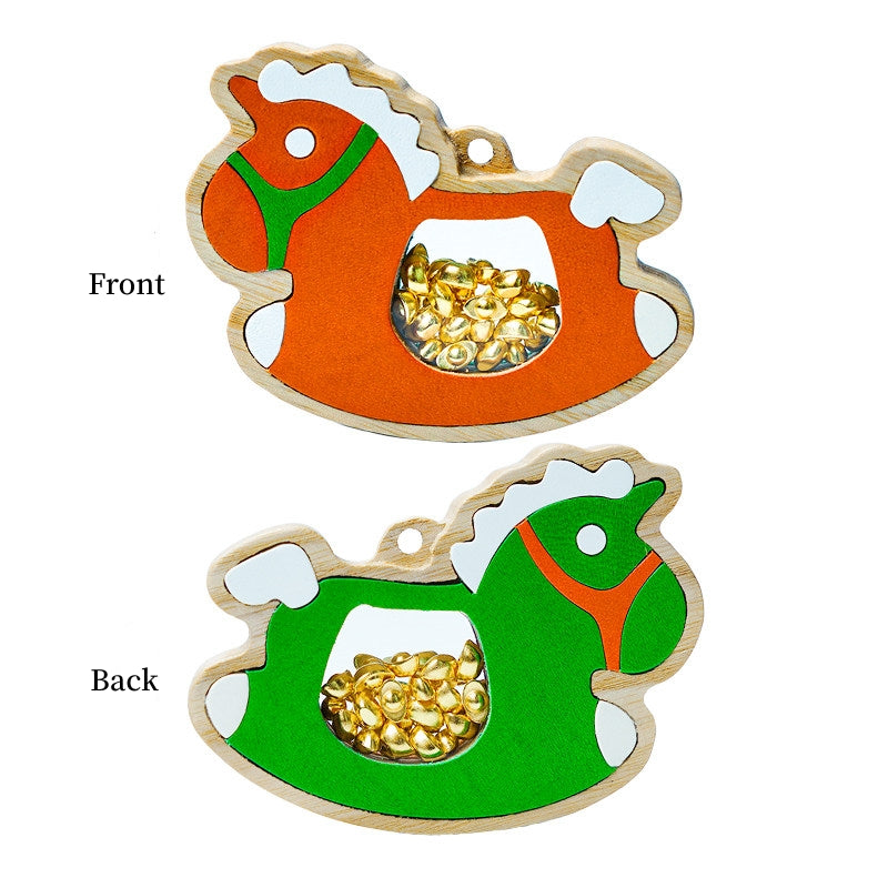 Needlework Lucky Fortune Horse Charm - Handcrafted Wood & Leather Ornament