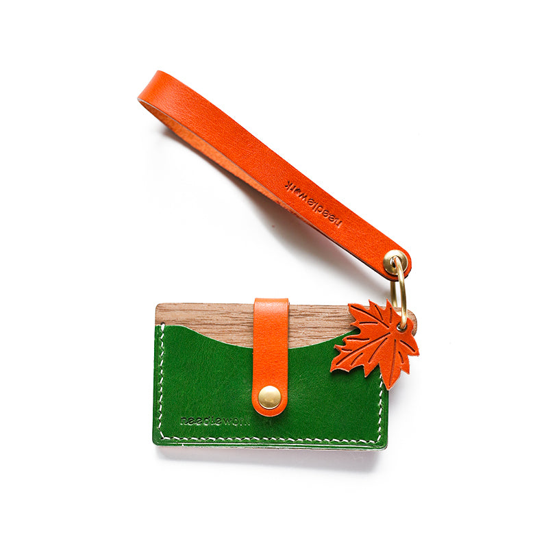 NEEDLEWORK Personalized Handmade Leather & Wood Series Card Holder