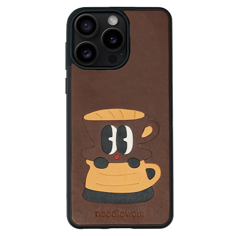 NEEDLEWORK Coffee themed Leather phone case for iPhone 11-13