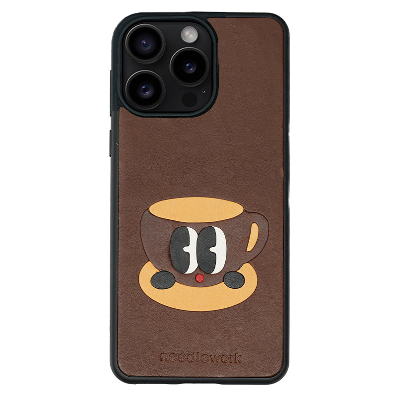 NEEDLEWORK Coffee themed Leather phone case for iPhone 14-16