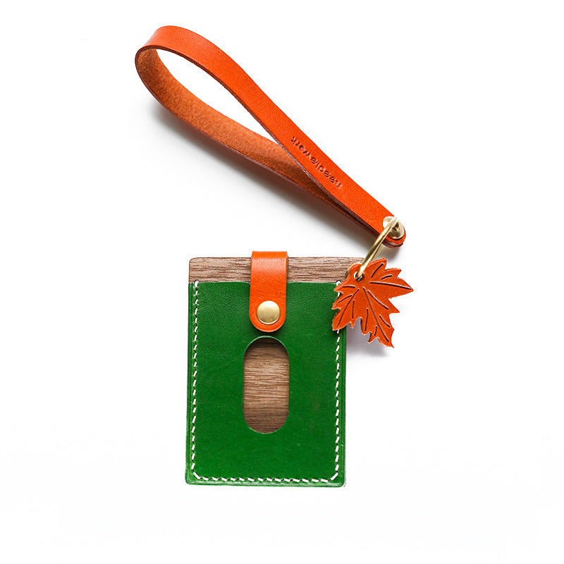 NEEDLEWORK Personalized Handmade Leather & Wood Series Card Holder
