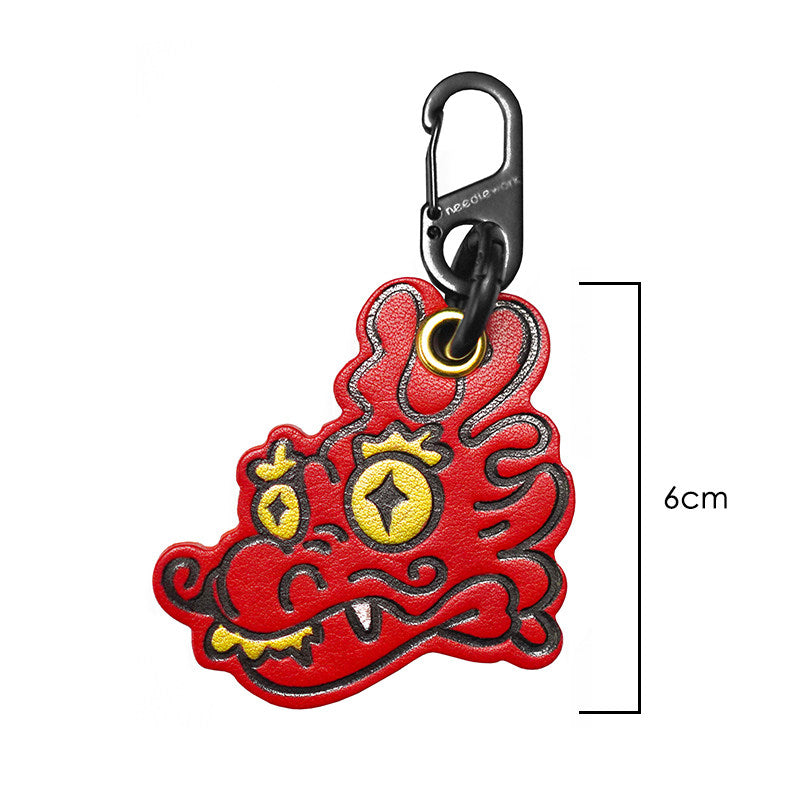 Needlework Hand-Painted Leather Lucky Dragon Character Keychain | Cowhide Bag Charm
