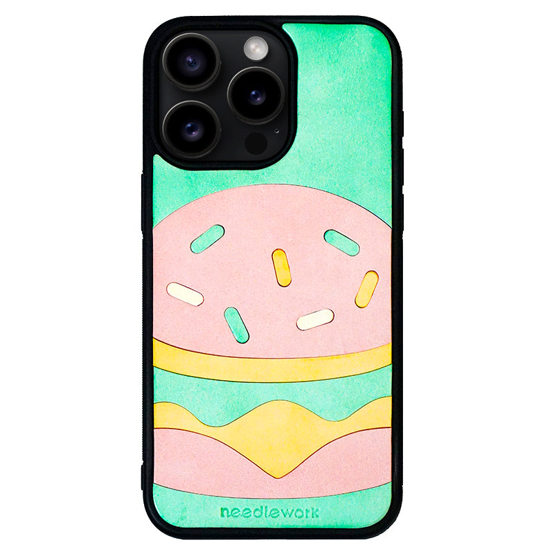NEEDLEWORK Leather Hamburger phone case for iPhone 11-13