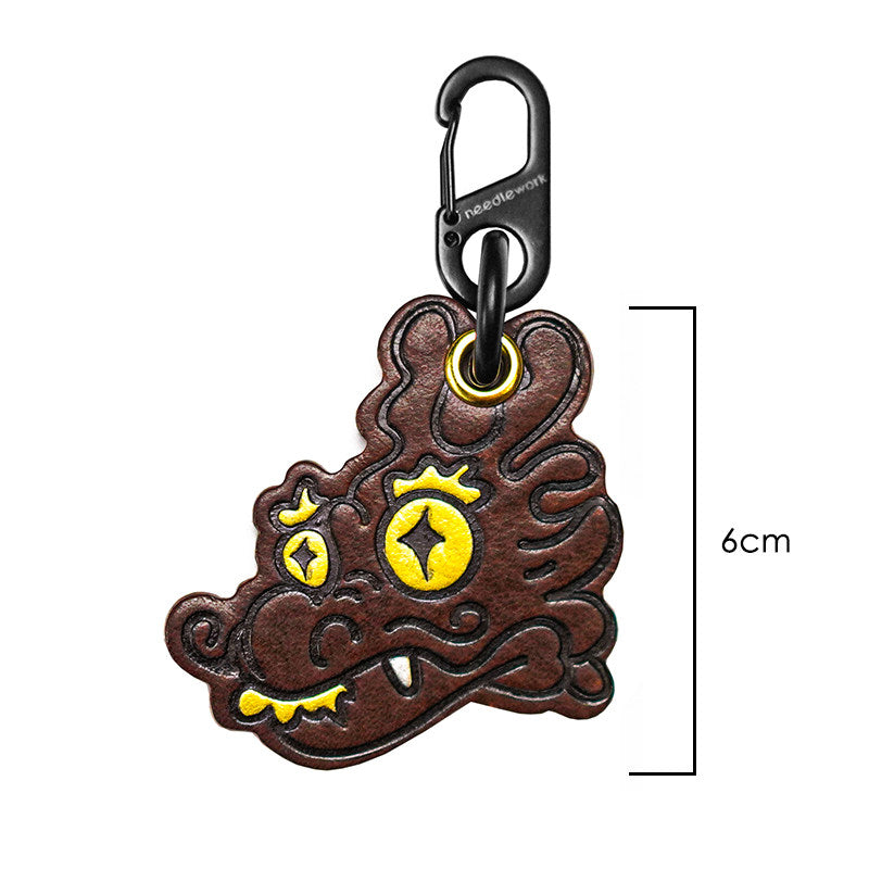 Needlework Hand-Painted Leather Lucky Dragon Character Keychain | Cowhide Bag Charm