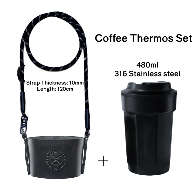 Needlework Handcrafted Cowhide Cup Sleeve - Crossbody/Handheld Protector for Travel Mugs