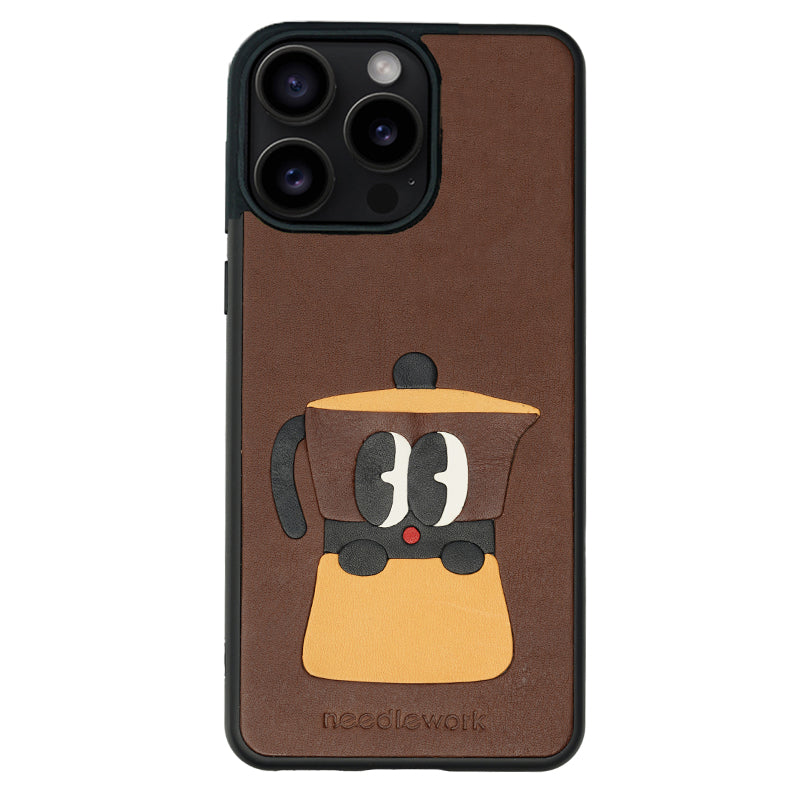 NEEDLEWORK Coffee themed Leather phone case for iPhone 11-13
