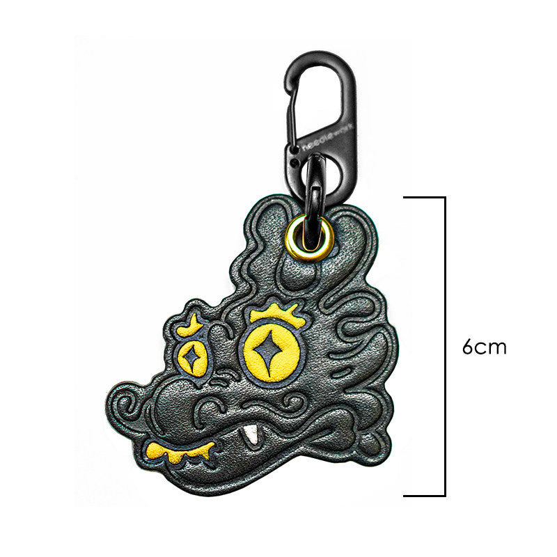 Needlework Hand-Painted Leather Lucky Dragon Character Keychain | Cowhide Bag Charm