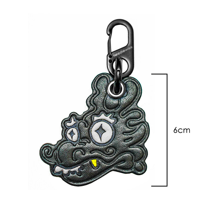 Needlework Hand-Painted Leather Lucky Dragon Character Keychain | Cowhide Bag Charm