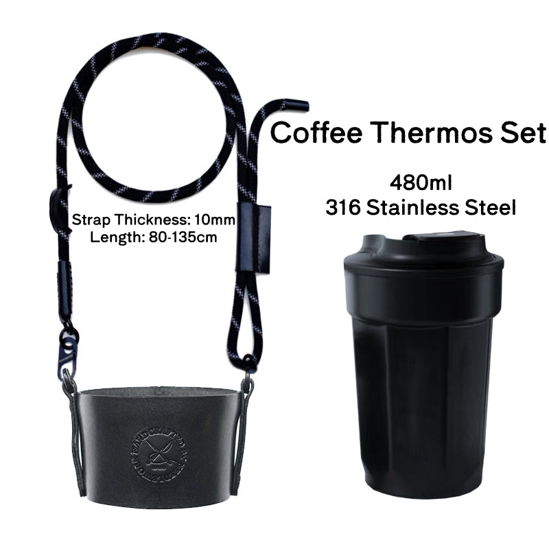 Needlework Handcrafted Cowhide Cup Sleeve - Crossbody/Handheld Protector for Travel Mugs