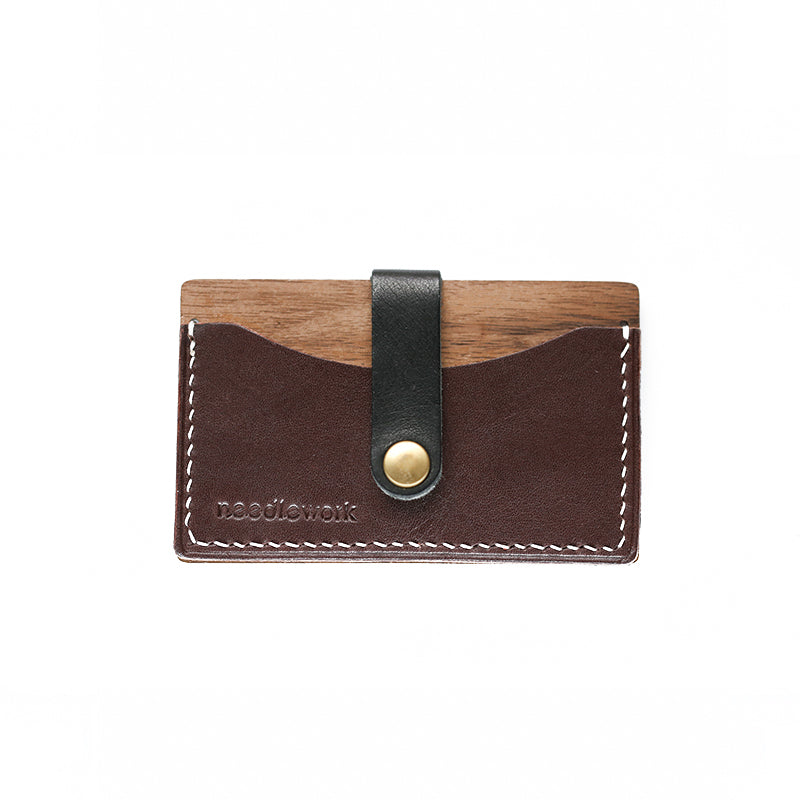 NEEDLEWORK Personalized Handmade Leather & Wood Series Card Holder
