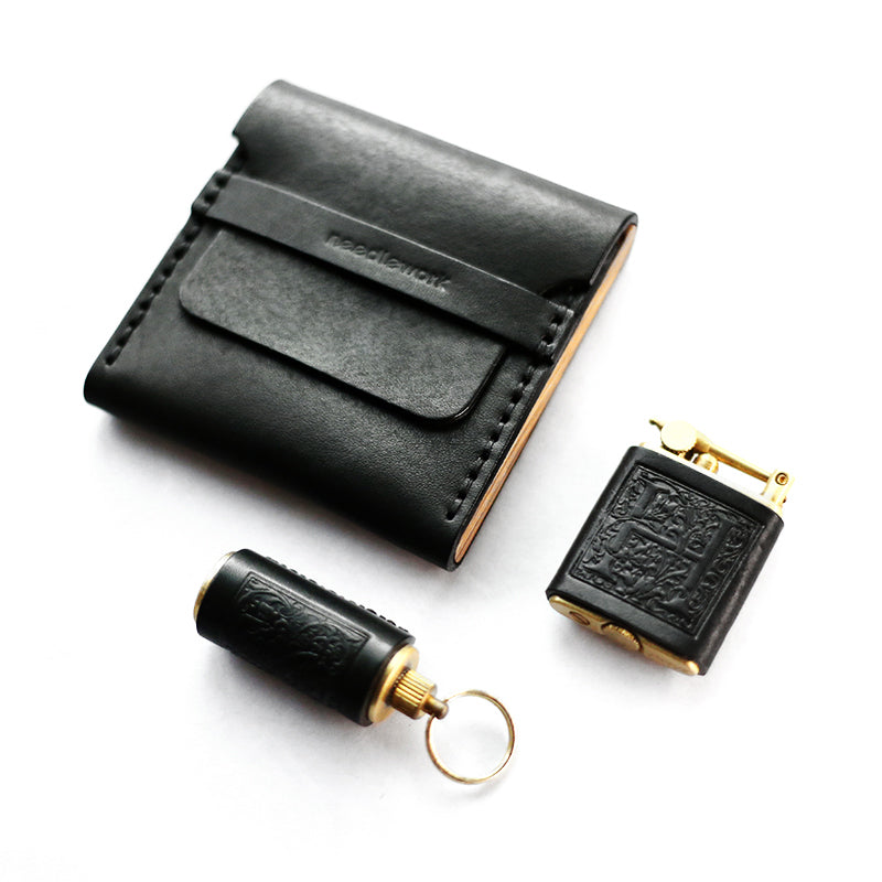 NEEDLEWORK Retro Leather Cigarette cases &Oil bottle lighter set