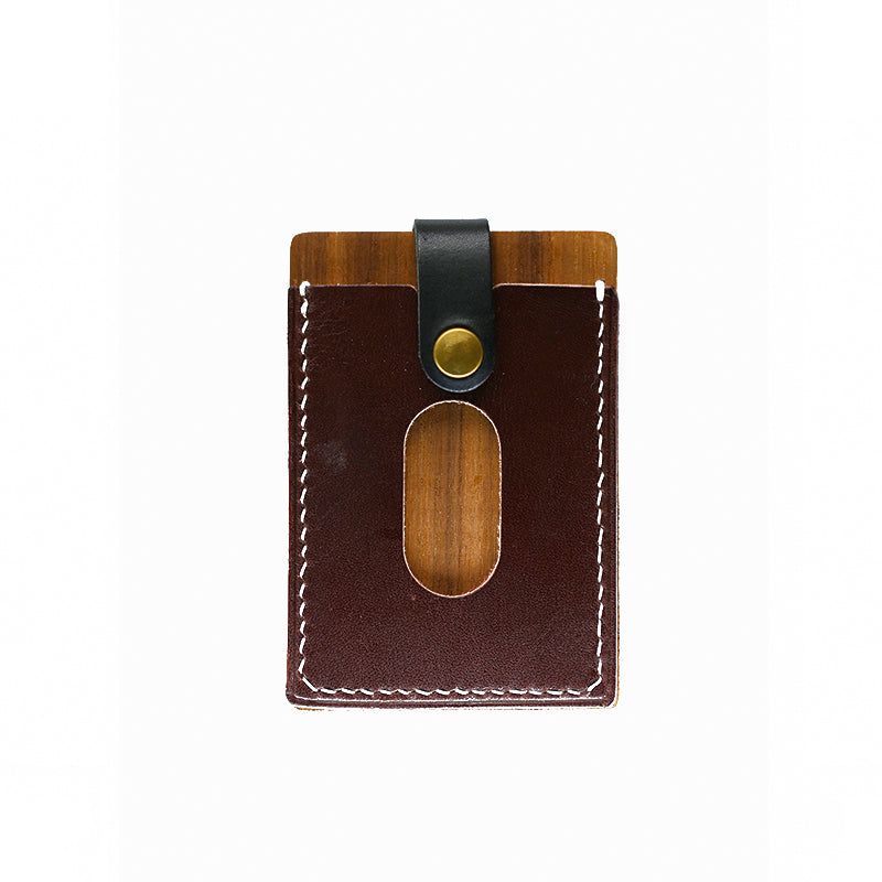 NEEDLEWORK Personalized Handmade Leather & Wood Series Card Holder