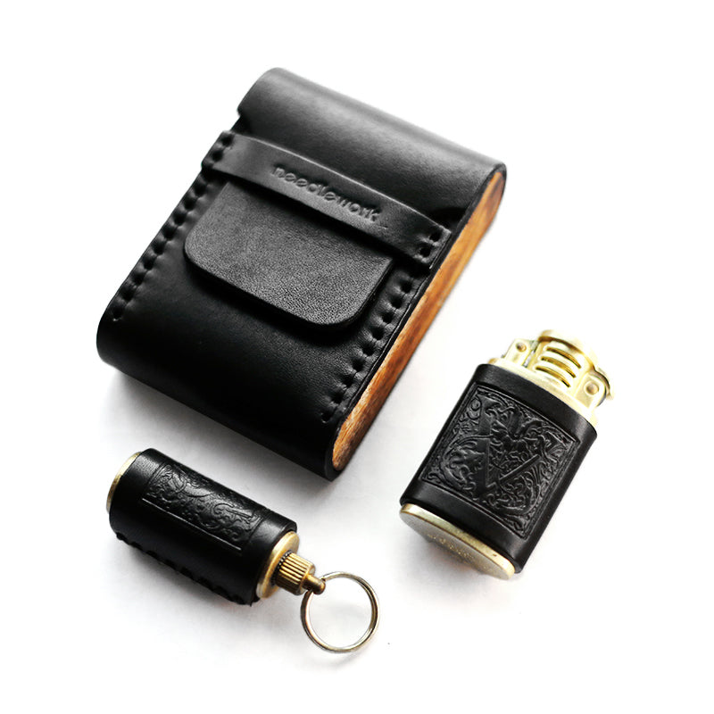NEEDLEWORK Retro Leather Cigarette cases &Oil bottle lighter set