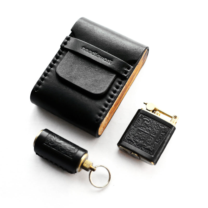 NEEDLEWORK Retro Leather Cigarette cases &Oil bottle lighter set
