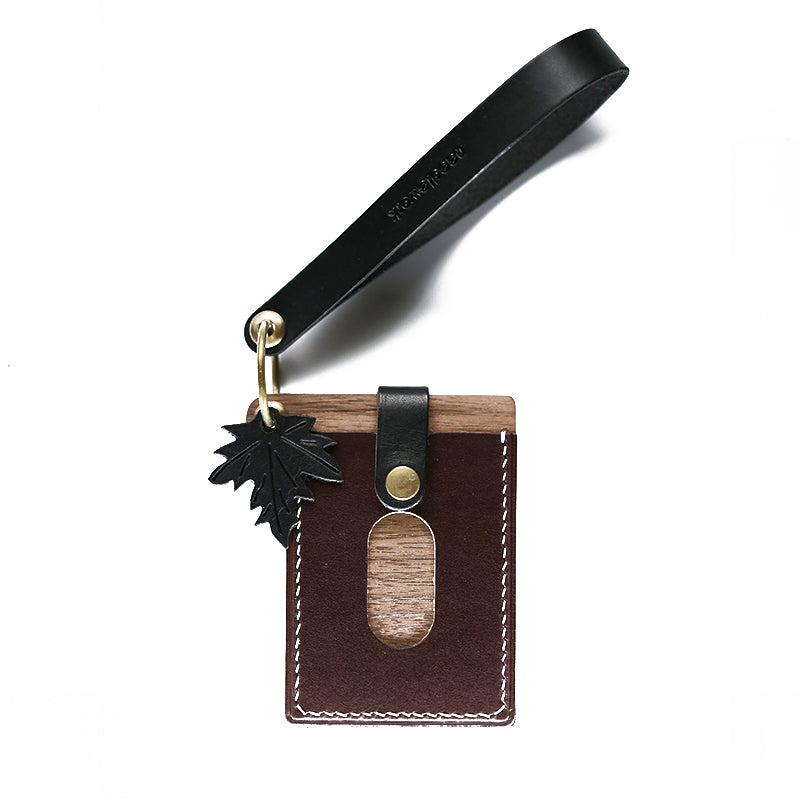 NEEDLEWORK Personalized Handmade Leather & Wood Series Card Holder