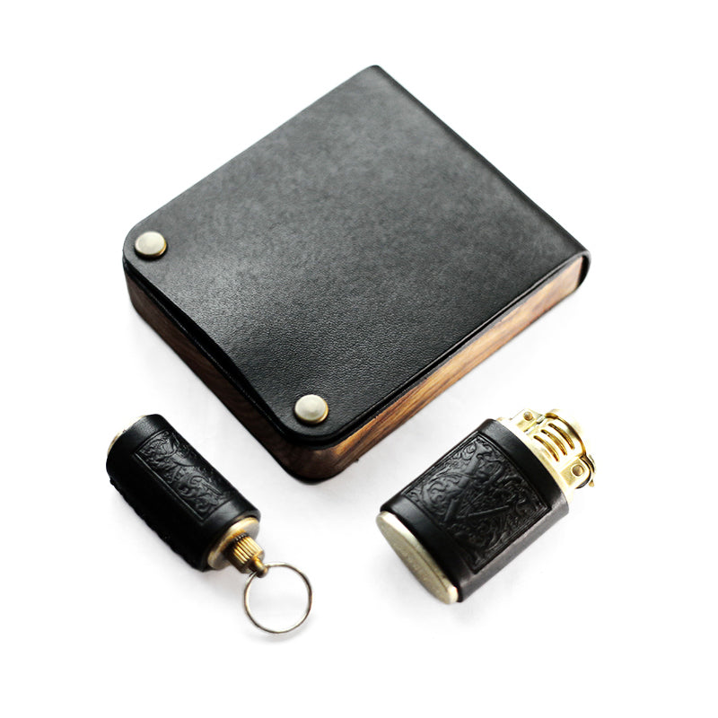 NEEDLEWORK Retro Leather Cigarette cases &Oil bottle lighter set