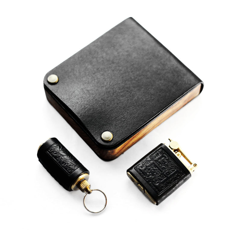 NEEDLEWORK Retro Leather Cigarette cases &Oil bottle lighter set