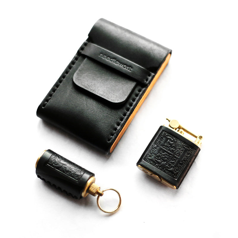 NEEDLEWORK Retro Leather Cigarette cases &Oil bottle lighter set