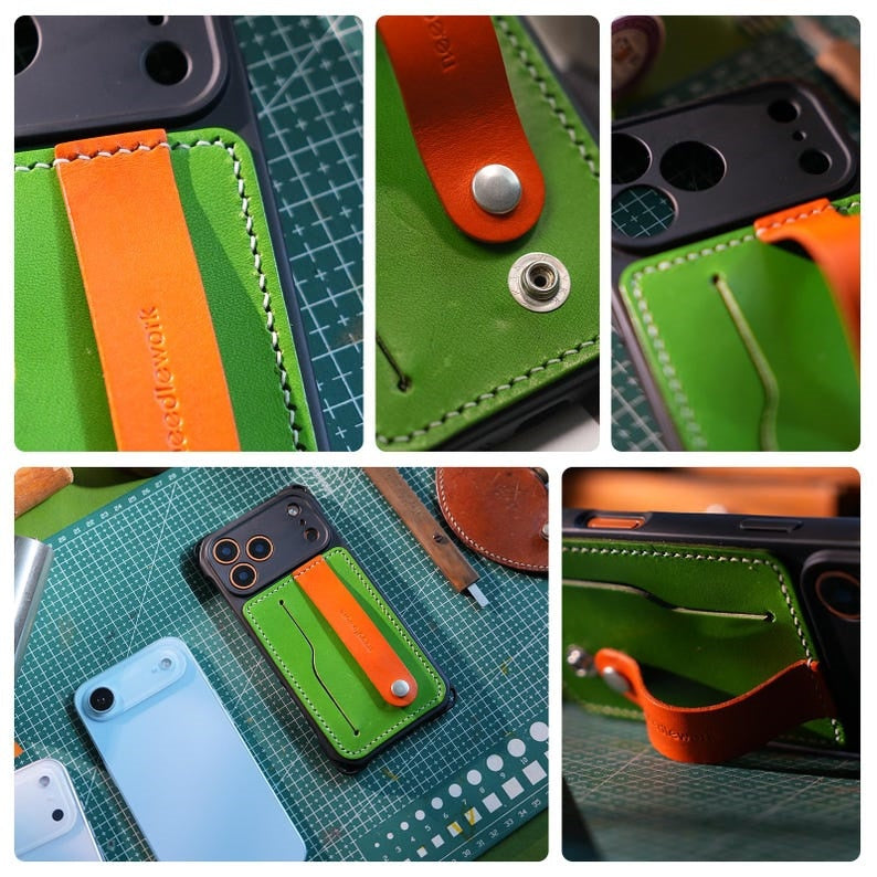 Needlework handcrafted leather iPhone 18 pro/ProMax card holder phone case
