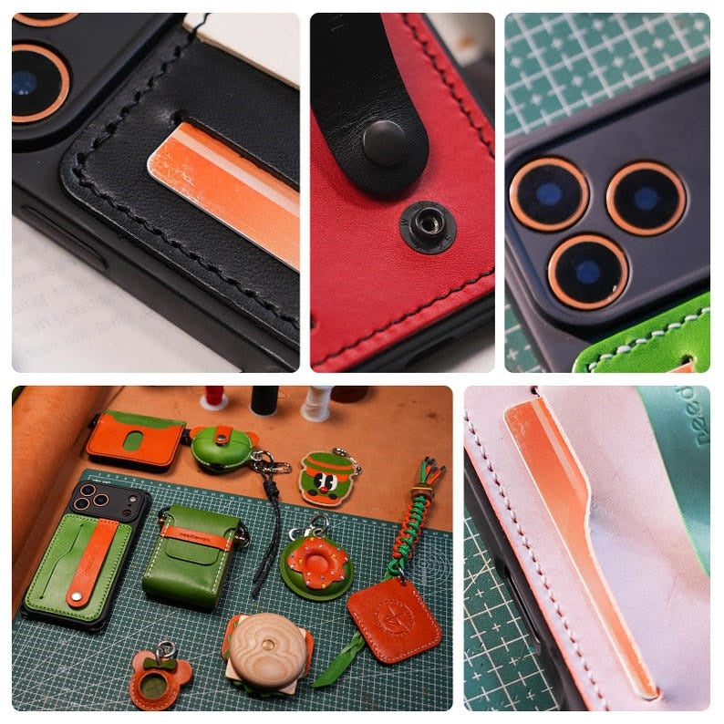 Needlework handcrafted leather iPhone 18 pro/ProMax card holder phone case