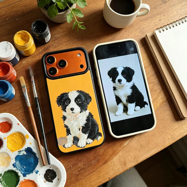 NEEDLEWORK Hand-Painted Leather Pet Customization Phone Case