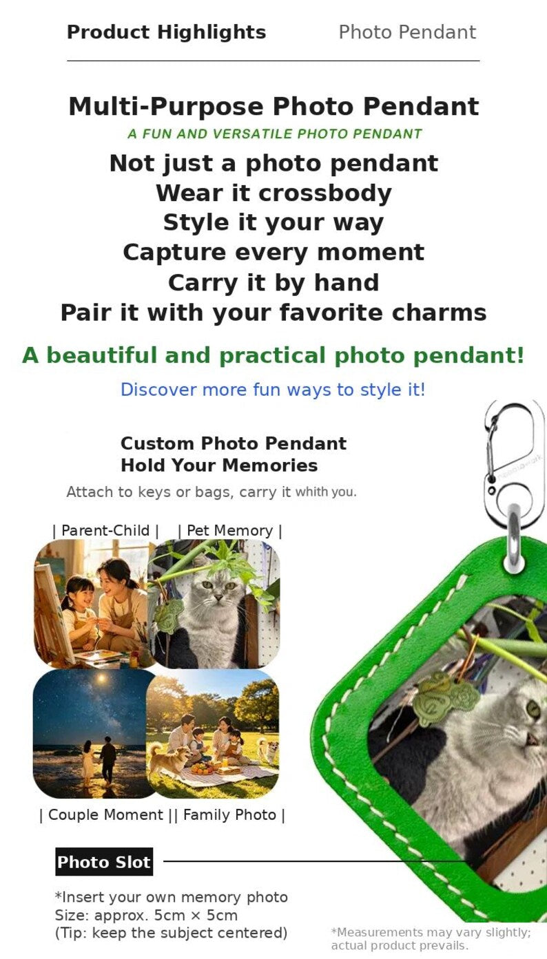 NEEDLEWORK Leather Photo Tag Keychain with Carabiner Clip for Custom Picture