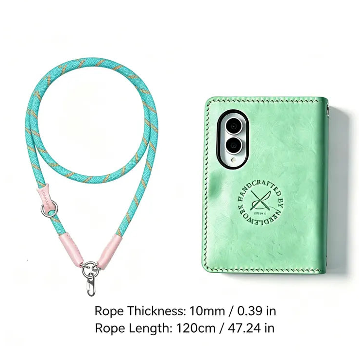 Samsung Galaxy Z Fold8 Leather Wallet Mint-pink Case with Photo Window & Strap