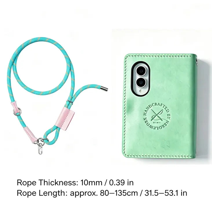 Samsung Galaxy Z Fold8 Leather Wallet Mint-pink Case with Photo Window & Strap