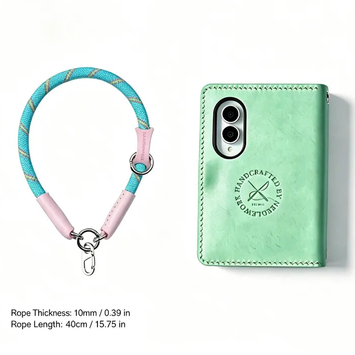 Samsung Galaxy Z Fold8 Leather Wallet Mint-pink Case with Photo Window & Strap