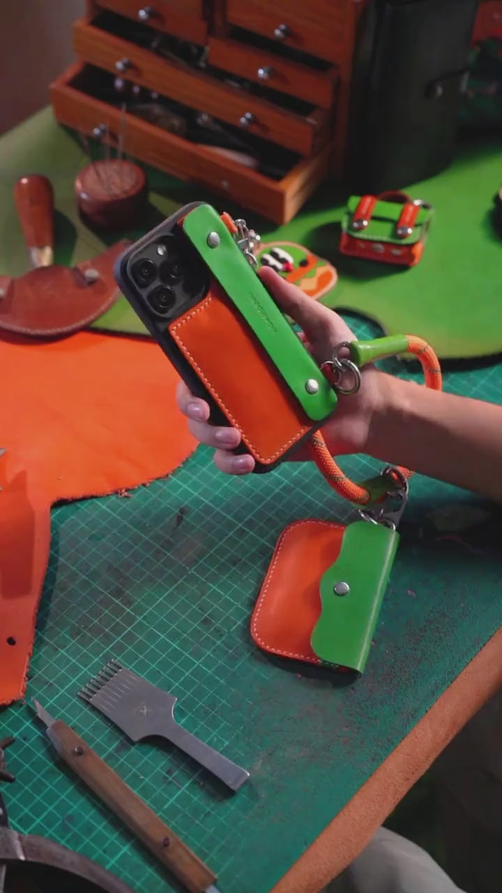 NEEDLEWORK Leather Purse Phone Case for iPhone 11-16 with colorful Strap