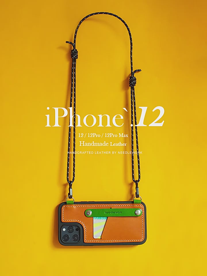 NEEDLEWORK Leather card holder phone case for iPhone 11-16 with Strap