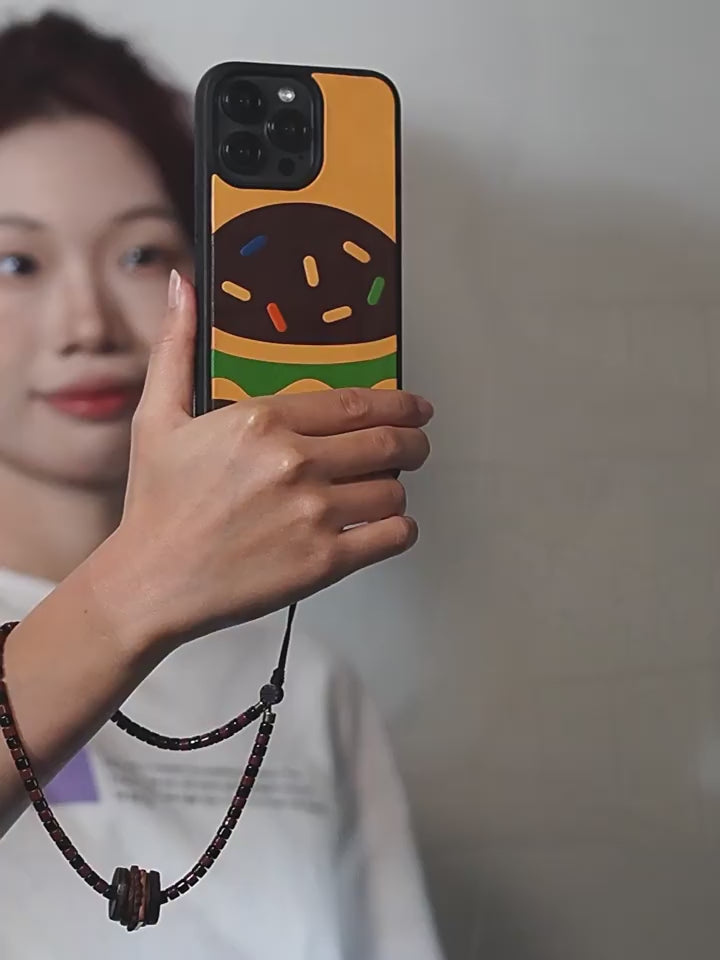 NEEDLEWORK Leather Hamburger phone case for iPhone 14-16