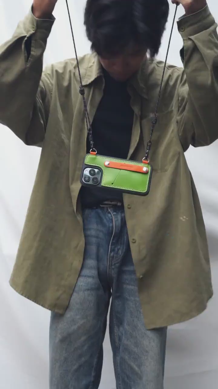 NEEDLEWORK Leather card holder phone case for iPhone 11-16 with Strap