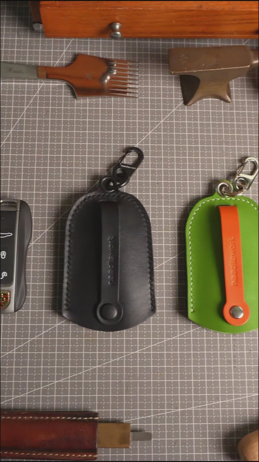 NEEDLEWORK Handcrafted Leather Keychain Universal fit Car Key Cover