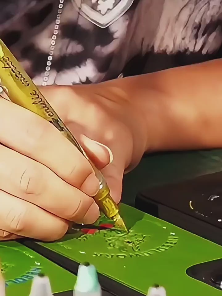 Needlework Hand-Painted Leather Lucky Dragon Character Keychain | Cowhide Bag Charm