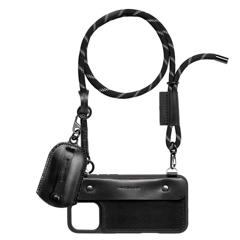 Stylish Kit! Needlework Classic black iPhone 11-16 Series Wallet Phone Case Set