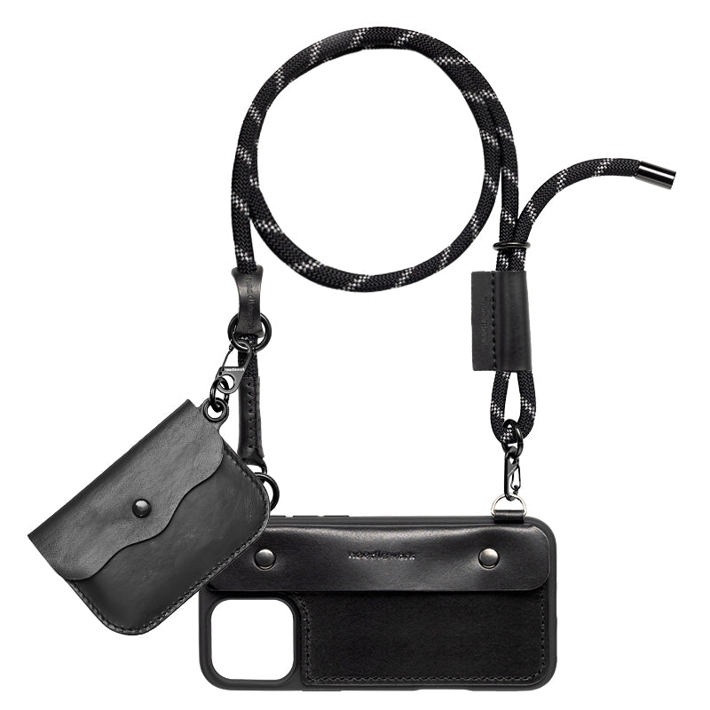 Stylish Kit! Needlework Classic black iPhone 11-16 Series Wallet Phone Case Set