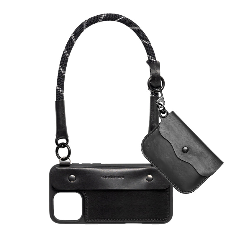 Stylish Kit! Needlework Classic black iPhone 11-16 Series Wallet Phone Case Set