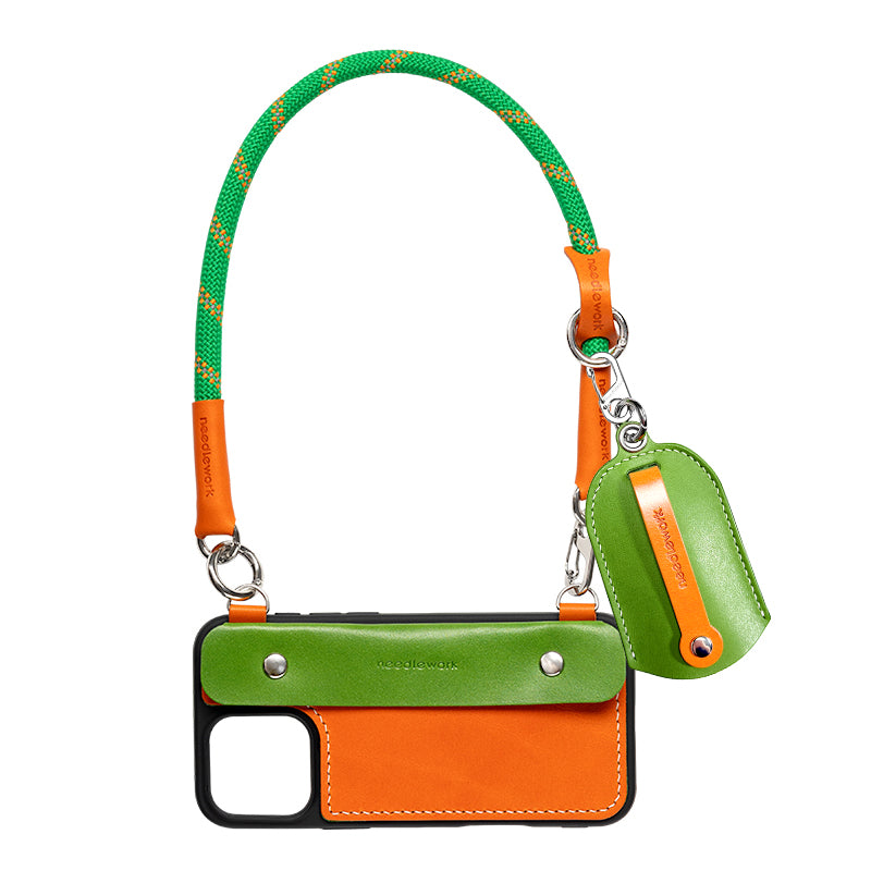 Stylish Kit! Needlework Vibrant Orange iPhone 11-16 Series Wallet Phone Case Set