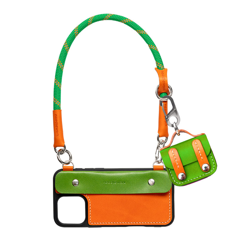 Stylish Kit! Needlework Vibrant Orange iPhone 11-16 Series Wallet Phone Case Set