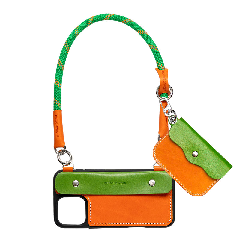 Stylish Kit! Needlework Vibrant Orange iPhone 11-16 Series Wallet Phone Case Set