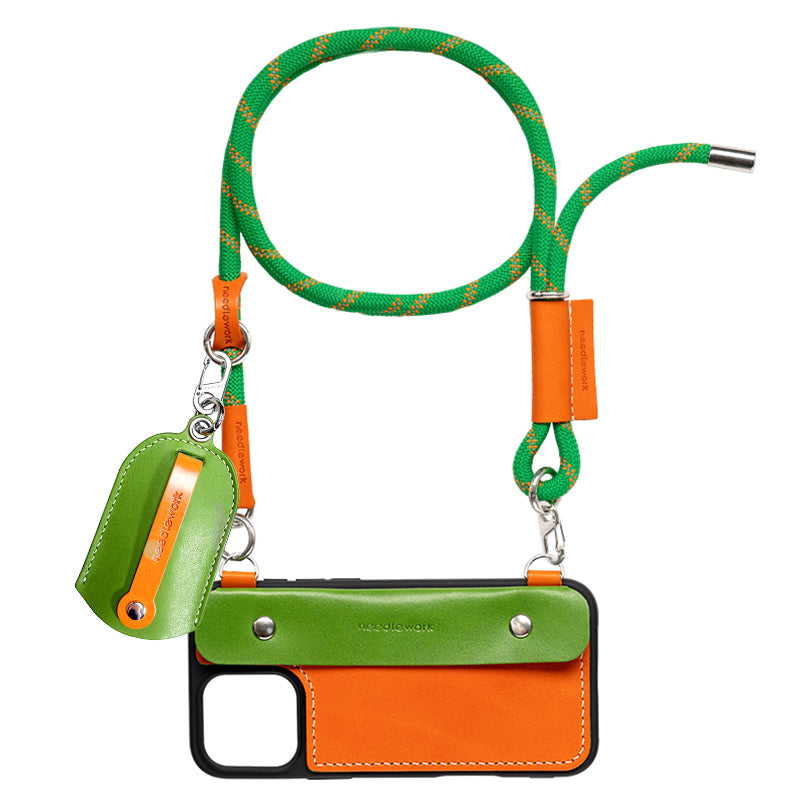 Stylish Kit! Needlework Vibrant Orange iPhone 11-16 Series Wallet Phone Case Set