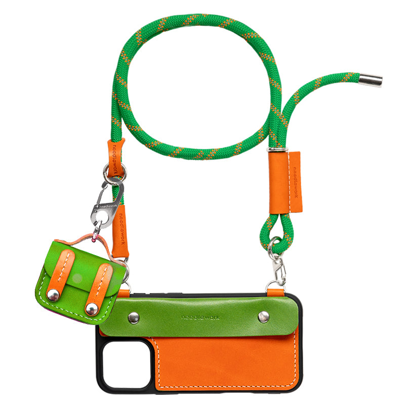 Stylish Kit! Needlework Vibrant Orange iPhone 11-16 Series Wallet Phone Case Set