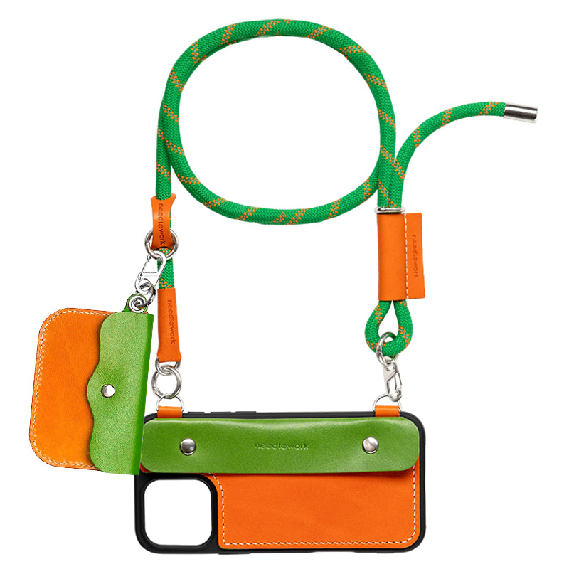 Stylish Kit! Needlework Vibrant Orange iPhone 11-16 Series Wallet Phone Case Set