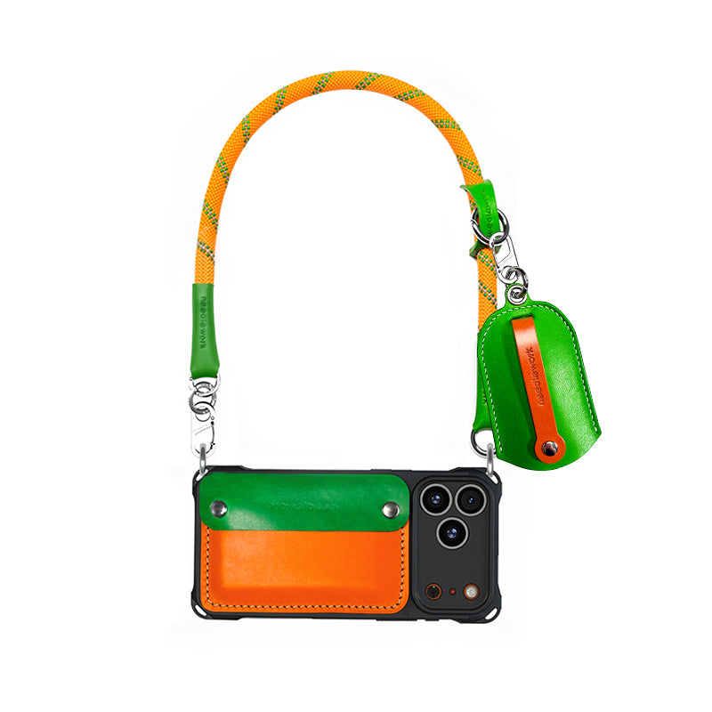 Stylish Kit! Needlework Vibrant Orange iPhone 17 Series Cowhide Wallet Phone Case Set